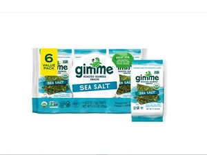Gimme Seaweed Organic Premium Roasted Seaweed Snacks, Sea Salt, 6 Count, Keto, Vegan, Gluten-Free, Great Source of Omega3s and Iodine, Healthy On-The-Go Snack for Kids and Adults