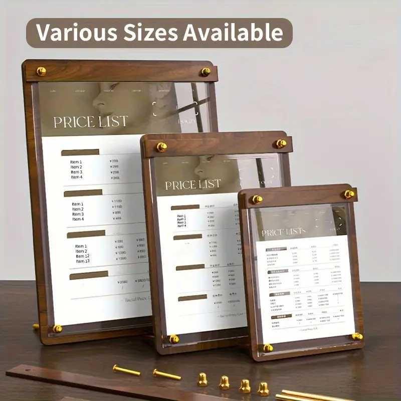 Walnut Base Acrylic Sign Holder , Signage Holder, Double Sided Tabletop Display Stand for Office, Store, Restaurant, Hotel.