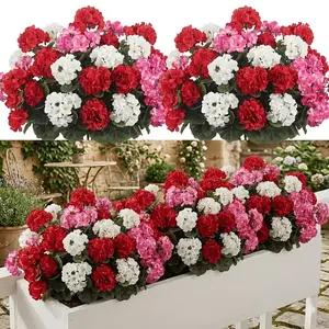 6 Bundles Realistic Geranium Silk Artificial Flowers, UV Resistant Fade-Proof, Outdoor Decor for Balcony Garden Home Hotel, Easter Mother's Day Wedding