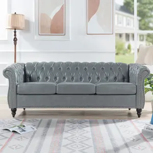 84.6" Modern PU Leather Sofa with Birch Wood Legs, Pocket-Spring Seat Cushioning, Easy-Clean Upholstery, Deep-Button Backrest Design
