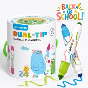 24/12 Colors Dual-Tip Washable Markers for kids,markers for coloring， NonToxic Skin-Friendly , Jumbo Cone Tip 1-8Non Toxic Skin-Friendly , Jumbo Cone Tip 1-8mm Round Tip 2-5mm, washable markers for toddlers 1-3，back to school shopping