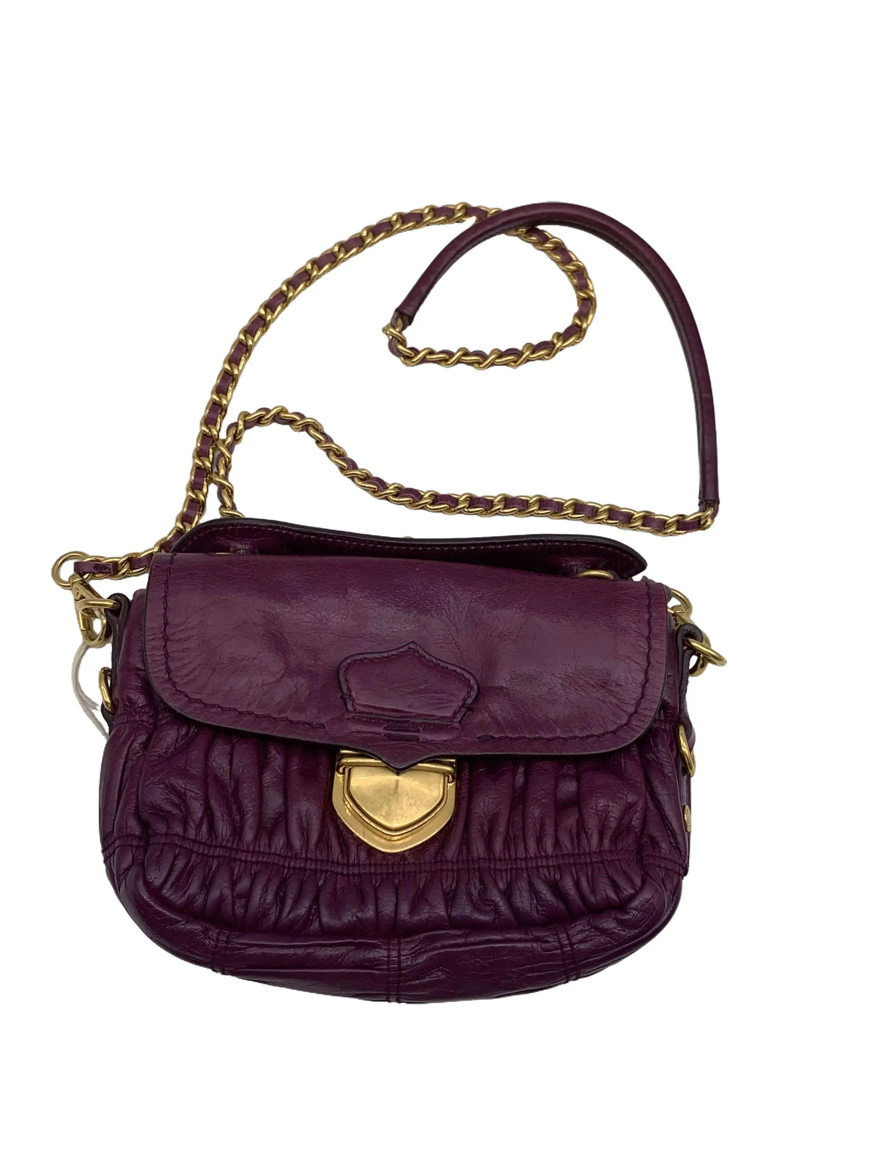 Pre-owned PRADA Purple Ruched Leather Mini Chain Crossbody Bag/WJ06127214/7214