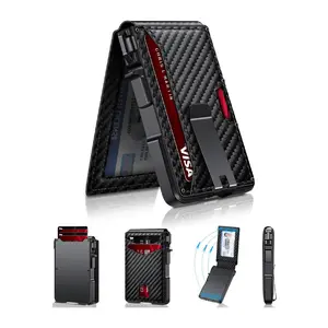 Mia Bag Shop Minimalist Men’s Slim Wallet: 9 - 13 Cards, Money Clip, ID Window.RFID - Blocking, Aluminum Bifold Pop - Up