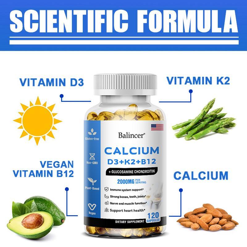 Balincer Calcium and Vitamin D3 K2 B12 Health Supplement,support bone and joint health,support heart and teeth health