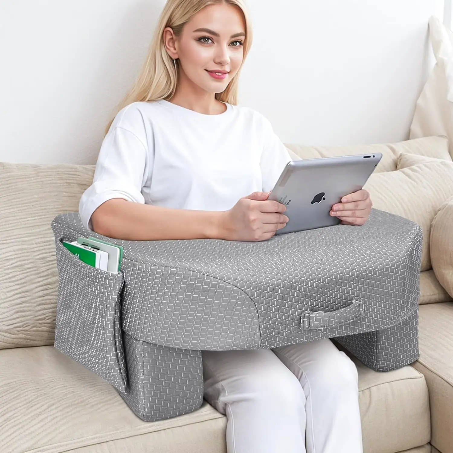 Reading Pillow for Lap with Adjustable Height – Comfortable Armrest Support for Work, Gaming & Reading