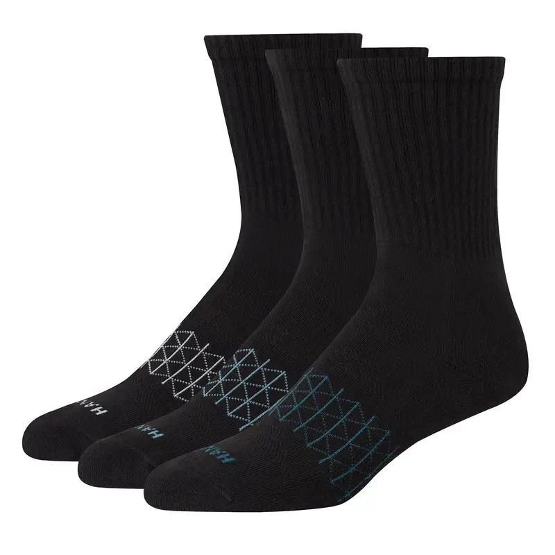 Hanes Absolute Active Men’s Cushioned Crew Socks Shoe Sizes 6-12 3-pairs Men's Underwear Multi Pack Comfortable Fit Soft Stretch Fabric Breathable Pmab84
