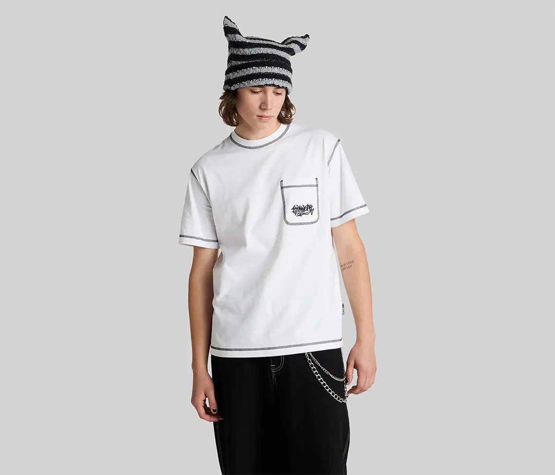 GRAFFITI EMBROIDERY POCKET TEE  - WHITE