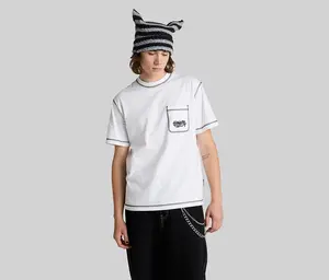 GRAFFITI EMBROIDERY POCKET TEE  - WHITE