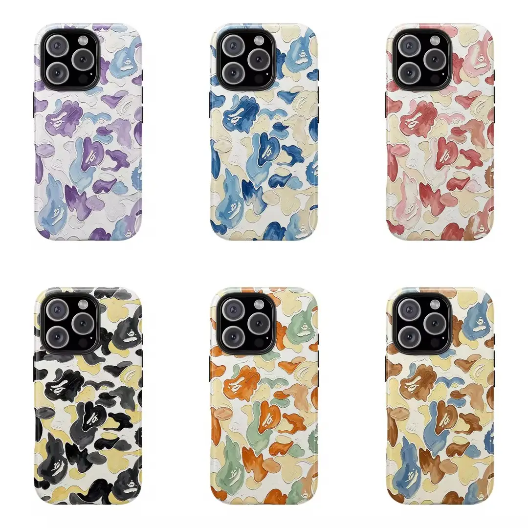 oil painting style Bape Protective Camo Streetwear Phone Case Suitable for iPhone 17/16/15/14/13/12/11 Pro Max/Plus Impact Resistant Hard Case with Impact Dispersion Technology & Flexible Rubber Liner Glossy Finish UV Protected 2-Piece Design
