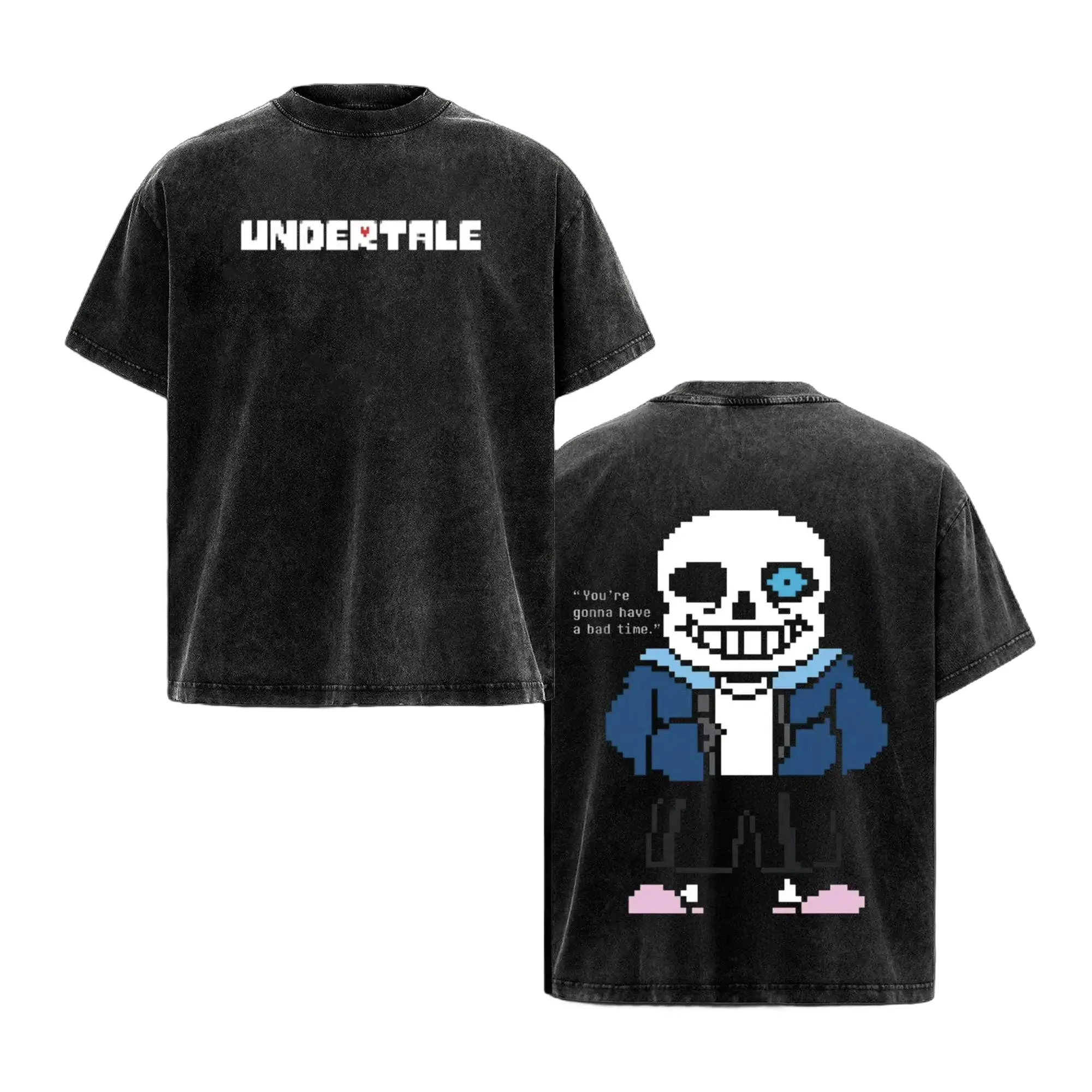 Undertale & Deltarune Vintage Washed Oversized T-Shirt Collection, 2026 Sans Papyrus Kris Ralsei Graphic Tee, Retro Pixel RPG Gaming Shirt, Double Sided Heavyweight Cotton Streetwear