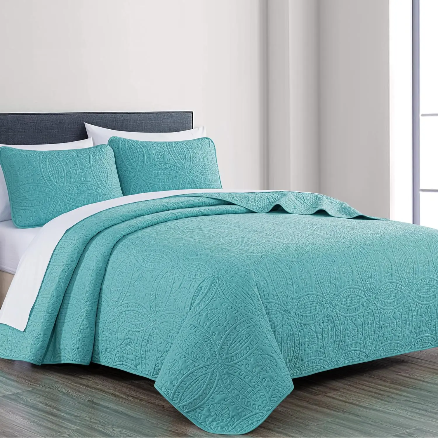 Austin -piece Oversized Bedspread Coverlet et (Queen, Turquoise)| Oversized