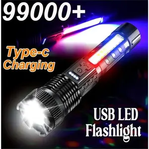 Powerful Super Bright LED Flashlight USB Zoomable Tactical Light Rechargeable Outdoor Waterproof Camping Hiking Emergency Work Lamp