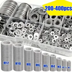 400Pcs Stainless Steel Flat Washers, Fasteners Assortment Kit (M2‑M12), Made of rustproof stainless steel for strong durability and long service life. This complete hardware set includes all commonly used sizes, meeting diverse fastening needs