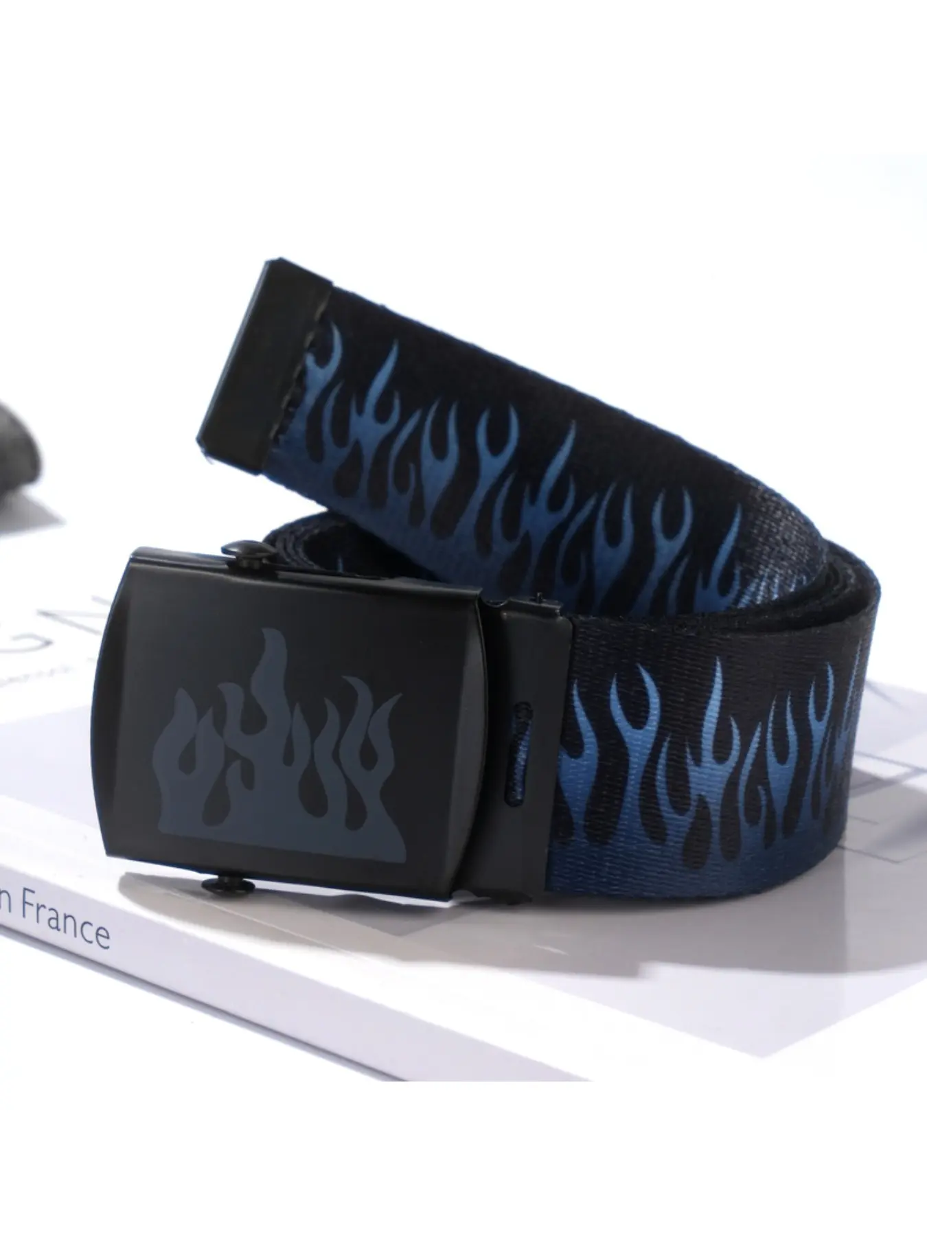 Harajuku Hip-Hop & Korean Style Men's Canvas Belt, Fashion Belt, Stylish Belts, Belt With Buckle, Trendy Versatile Buckle, Personalized Casual Flame Pattern Waistband