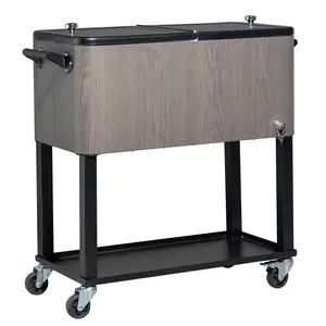 80-Quart Outdoor Beverage Rolling Cooler for Backyard Deck Patio with Wheels, Wood Grain Gray essentials camping tools tarp