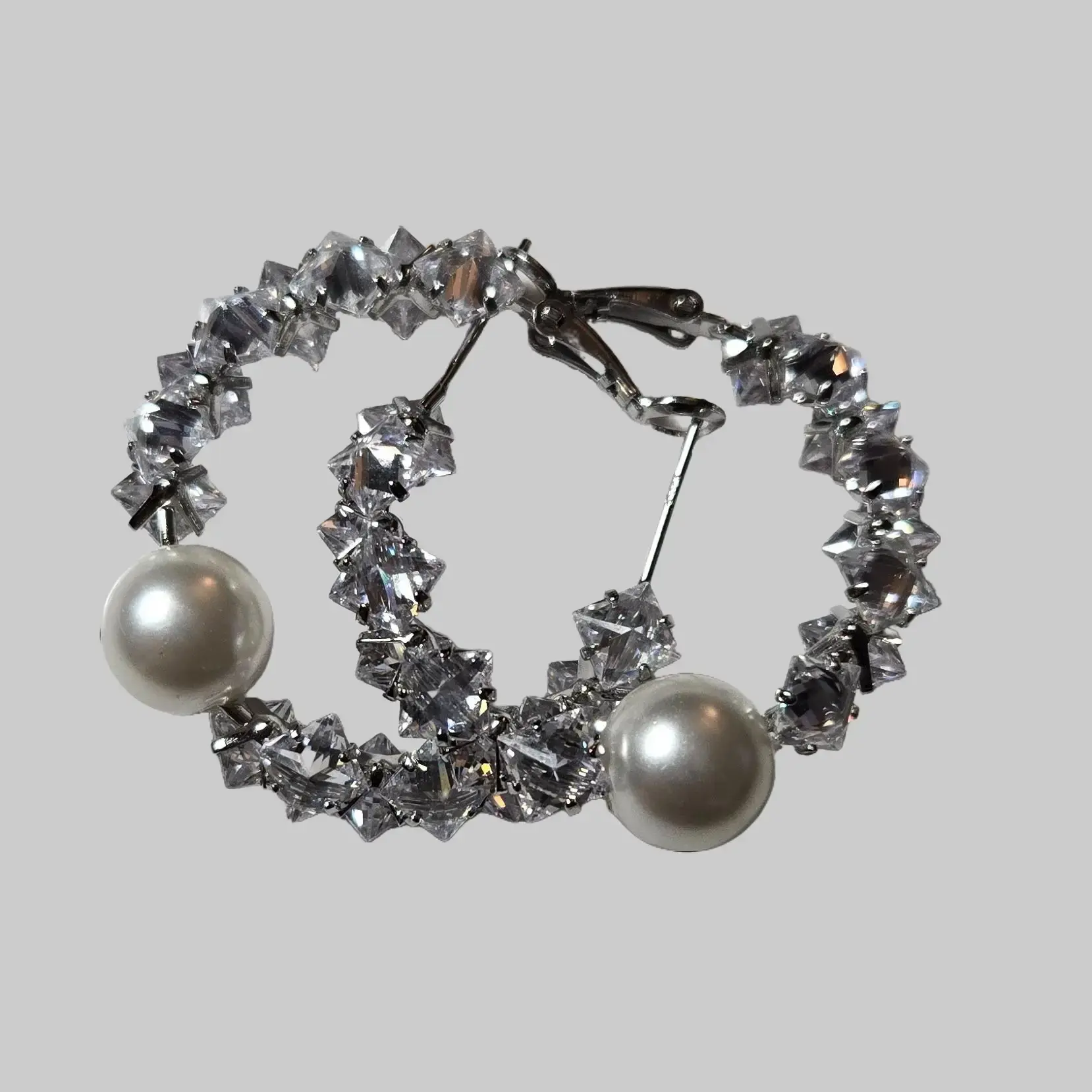 S925 Sterling Silver Crystal Pearl Earrings