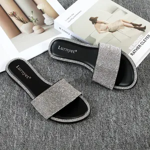 Women's urban slay Flat Sandals-Flat Sandals Rhinestone Sparkly Sandals Dressy Slip on Summer Casual Fancy Flat Sandals Glitter Open Toe Slides ZYX
