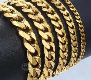 3-11MM Gold Color Stainless Steel Bracelets For Men Women Unisex Curb Cuban Link Chain Simple Wrist Jewelry Gifts