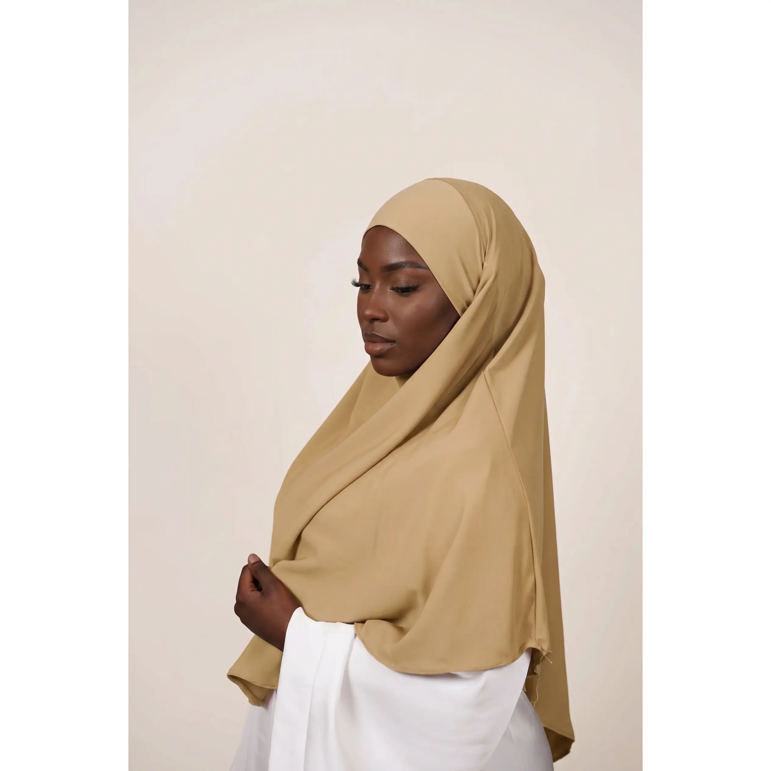 Modest Khimars - Golden Sand Luxury Crystal-Embellished Hemp Hijab for Modest Fashion Enthusiasts