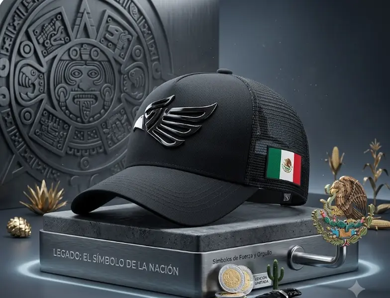 Men's Aztec Eagle Heritage Trucker Cap - Premium Embroidered Mexico Flag Mesh Hat, Luxury Culture Pride Flat Curve Bill Snapback Hat Gift