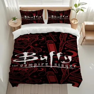 3pcs Buffy the Vampire Slayer Theme pattern printing, exquisite patterned three-piece bedding set, quilt cover and pillowcase, soft and comfortable, perfect for home bedroom room, suitable for all and best, 1 Duvet Cover + 2 Pillowcases (No Insert)