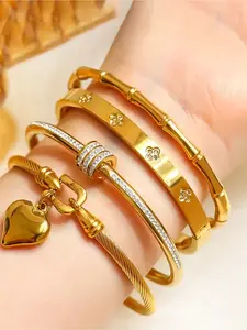 4-piece elegant and luxurious stainless steel bracelet set, a high-quality and fashionable bracelet suitable for both women and men, versatile and durable jewelry for daily travel, Trendy Stack Bangle