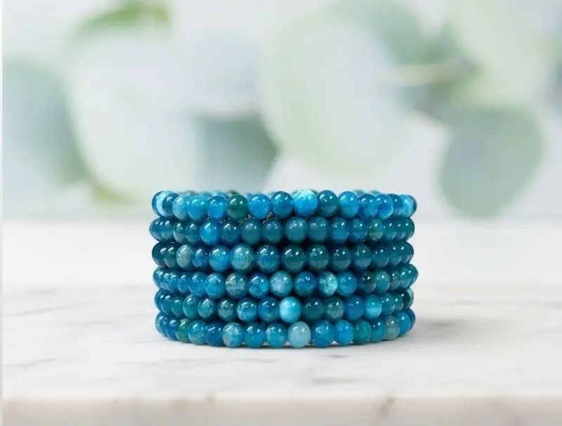 Blue Apatite Beaded Natural Stone Bracelets, Resized Fit Semiprecious Stone Jewelry for Daily Wear