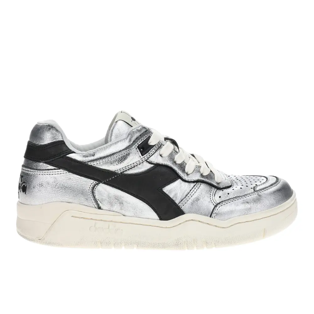 diadora Womens B.560 Used Metallic Lace Up Sneakers Shoes Casual - Silver