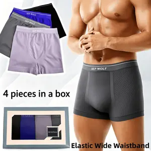 Men's 4 Pack Mesh Boxer Briefs, 3D Pouch Design, No Ride-Up Legs, Moisture Wicking, Elastic Waistband Underwear for Men