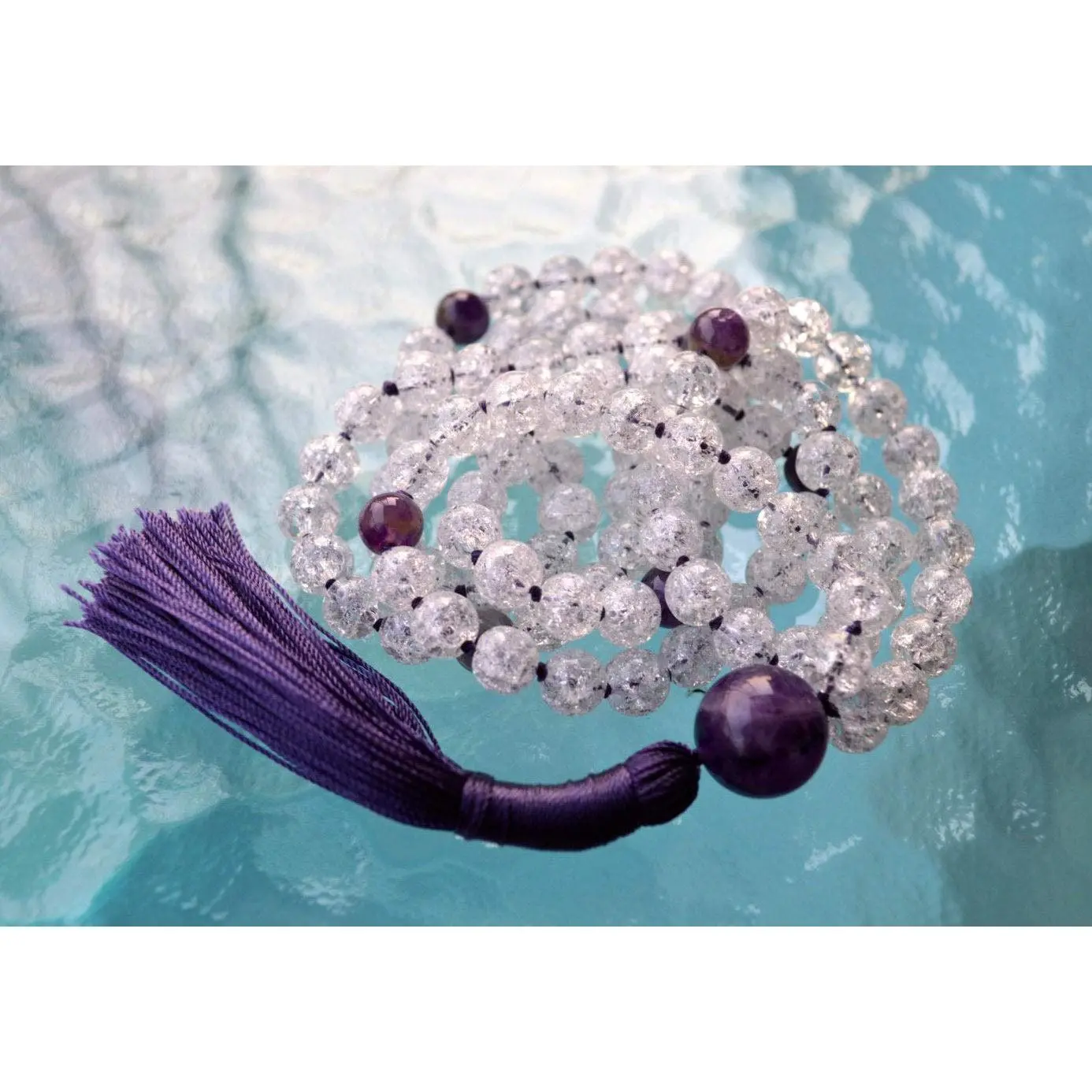 Crackled Quartz & Amethyst Hand-Knotted Necklace