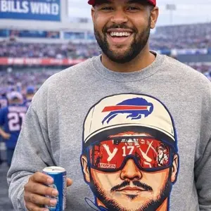 Josh Allen Gray Crewneck Sweatshirt Buffalo Bills Team Logo Graphic Print Comfortable Fit