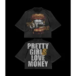 Pretty Girl$ Love Money Y2K Letter Graphic Gothic Cropping Tops Men Women New Streetwear Clothing Harajuku Patchwork T-shirts Cotton Short Sleeve Tees