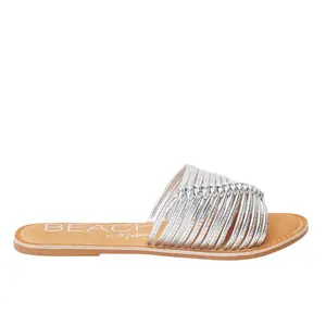 BEACH by Matisse Womens Baxter Metallic Slide Flat Casual Sandals Casual - Silver