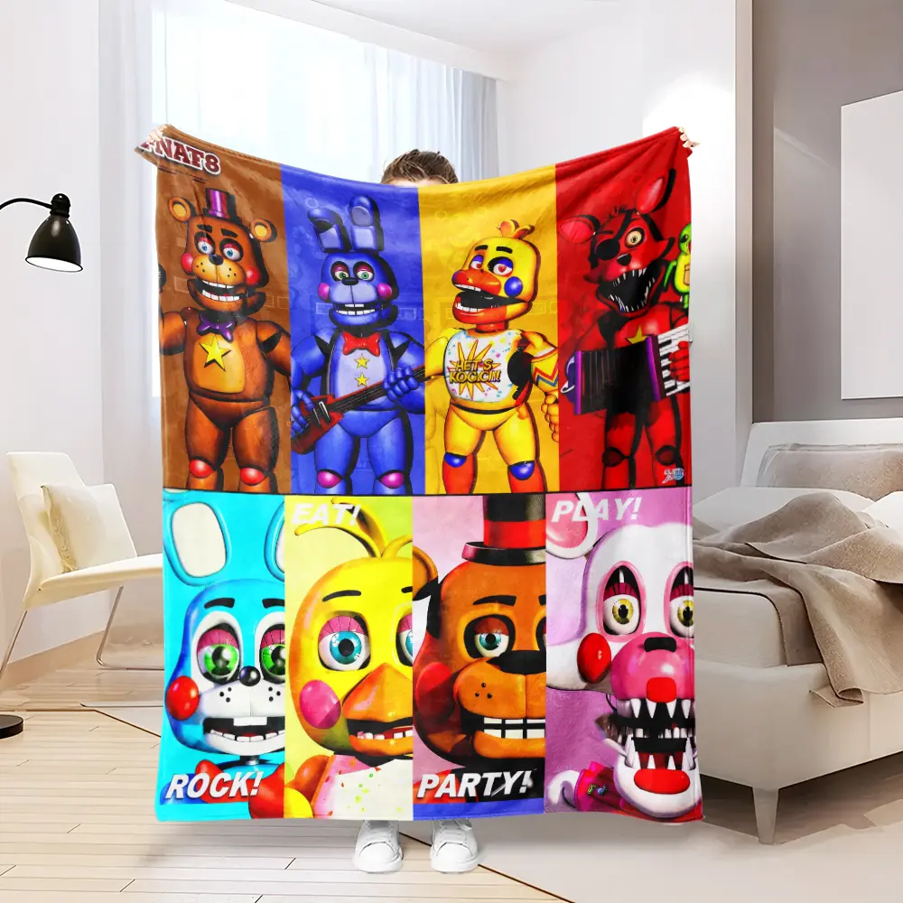 Soft Cozy Flannel Fabric Throw Blanket - Sprunki Full Character Grid, Doon Boddy, Creir, Fun Bot Cartoon Print - Plush Texture Lap & Sofa Decorative Bedroom Blanket, Ideal Birthday Gift for Sprunki Game Fans