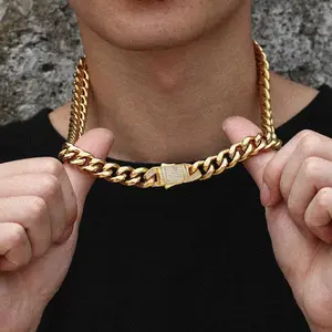 【2Set】18K Vacuum-gold Plated 12mm Miami Cuban Link Chain Hip Hop Jewelry Set Necklace and Bracelet with 5A+ Canada Zircon Fashionable Accessory Valentines Birthday Gift for GF Men Women unisex Monaco Mexico & Micro Promise chains For Husband Boy stainless