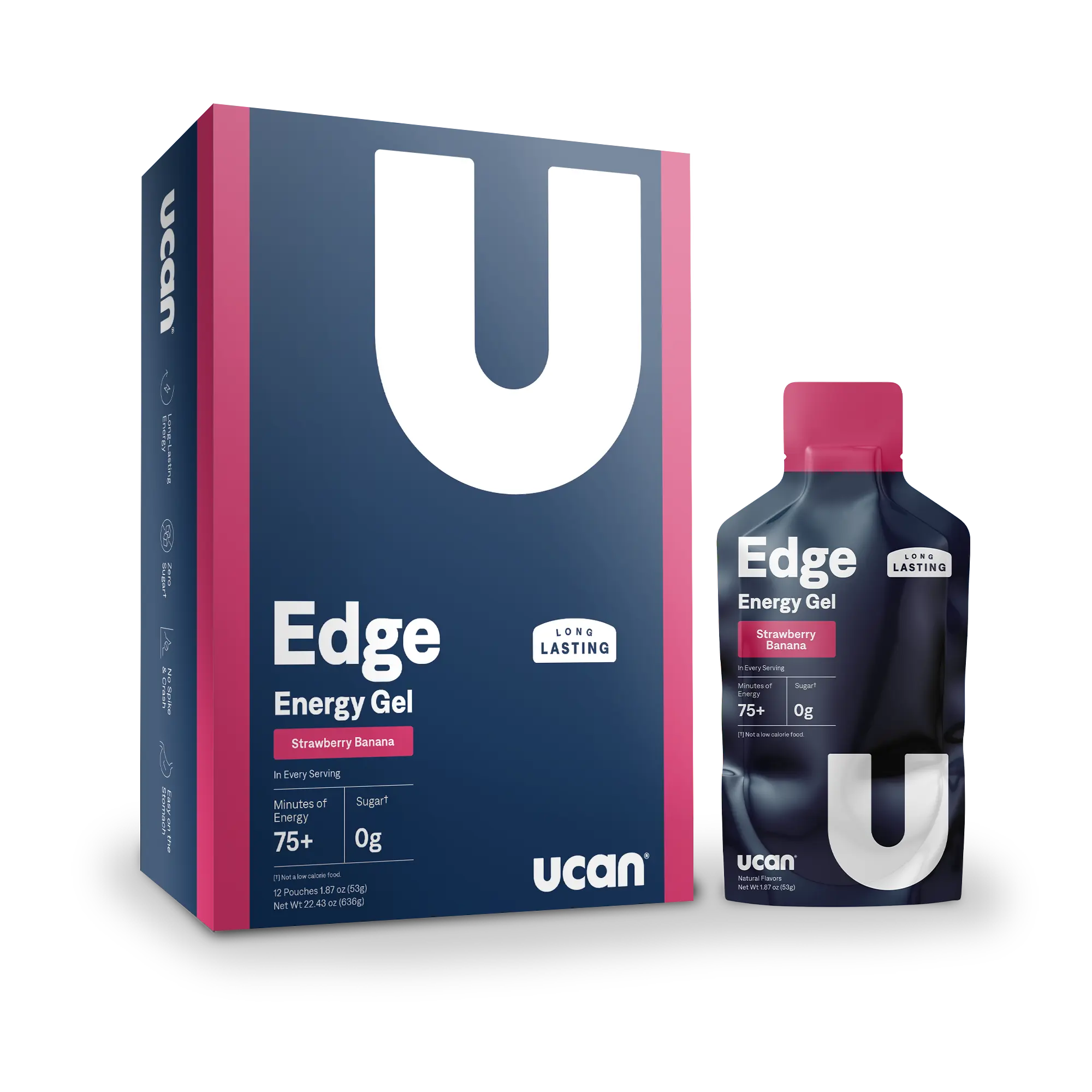 UCAN Strawberry Banana Energy Gel - 12 Gels, Crash-Free Energy, Zero Sugar, Easy on the Stomach