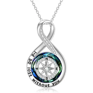 TOUPOP I'd be Lost without You Compass Necklace for Women Sterling Silver Infinity Compass Pendant with Created Crystal Jewelry Gifts for Wedding Birthday Graduation Christmas Valentines Mothers Day a0