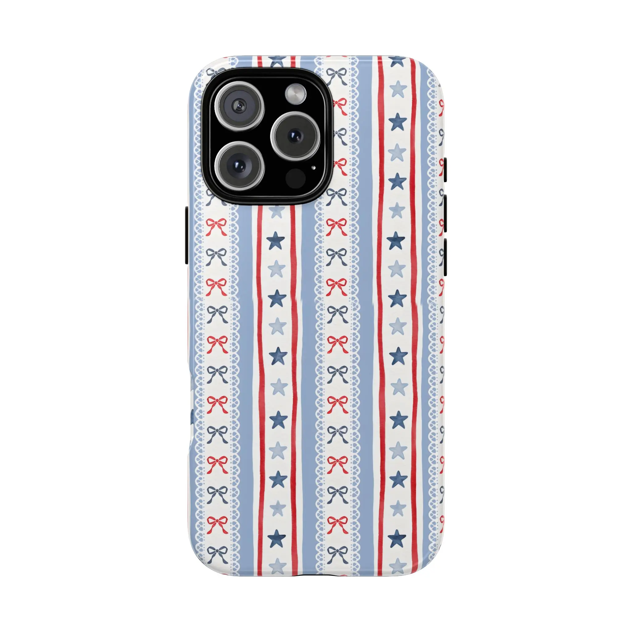[Magnetic Case]4th of July Aesthetic Phone Case, Patriotic Coquette USA Flag  iPhone Case, Cute Red White Blue Bow Gingham Cover, Independence Day Gift