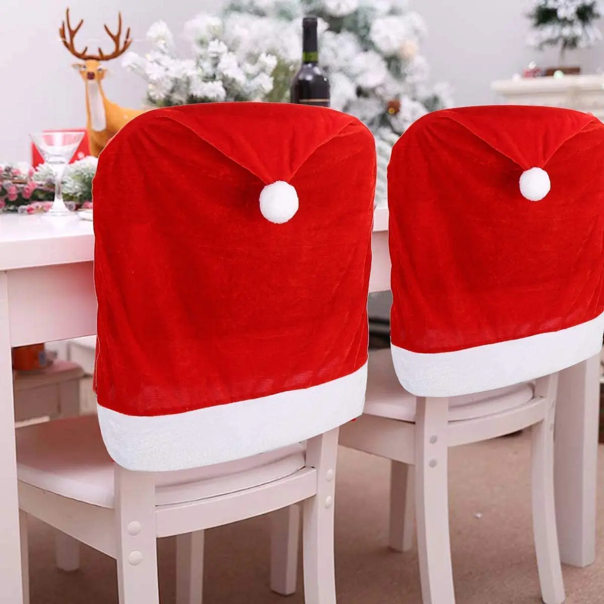 Festive 4Pc Red Hat Dining Chair Slipcovers - Perfect for Christmas Holiday Decor