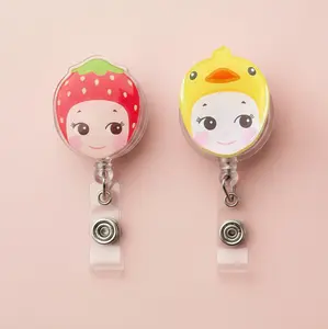 Kawaii Baby Angel Retractable Badge Reel Cute Strawberry Chicken Angel Acrylic ID Holder For Pediatric Nurse Teacher Gift Ideas For Nursing Student, Healthcare Worker or Coworker