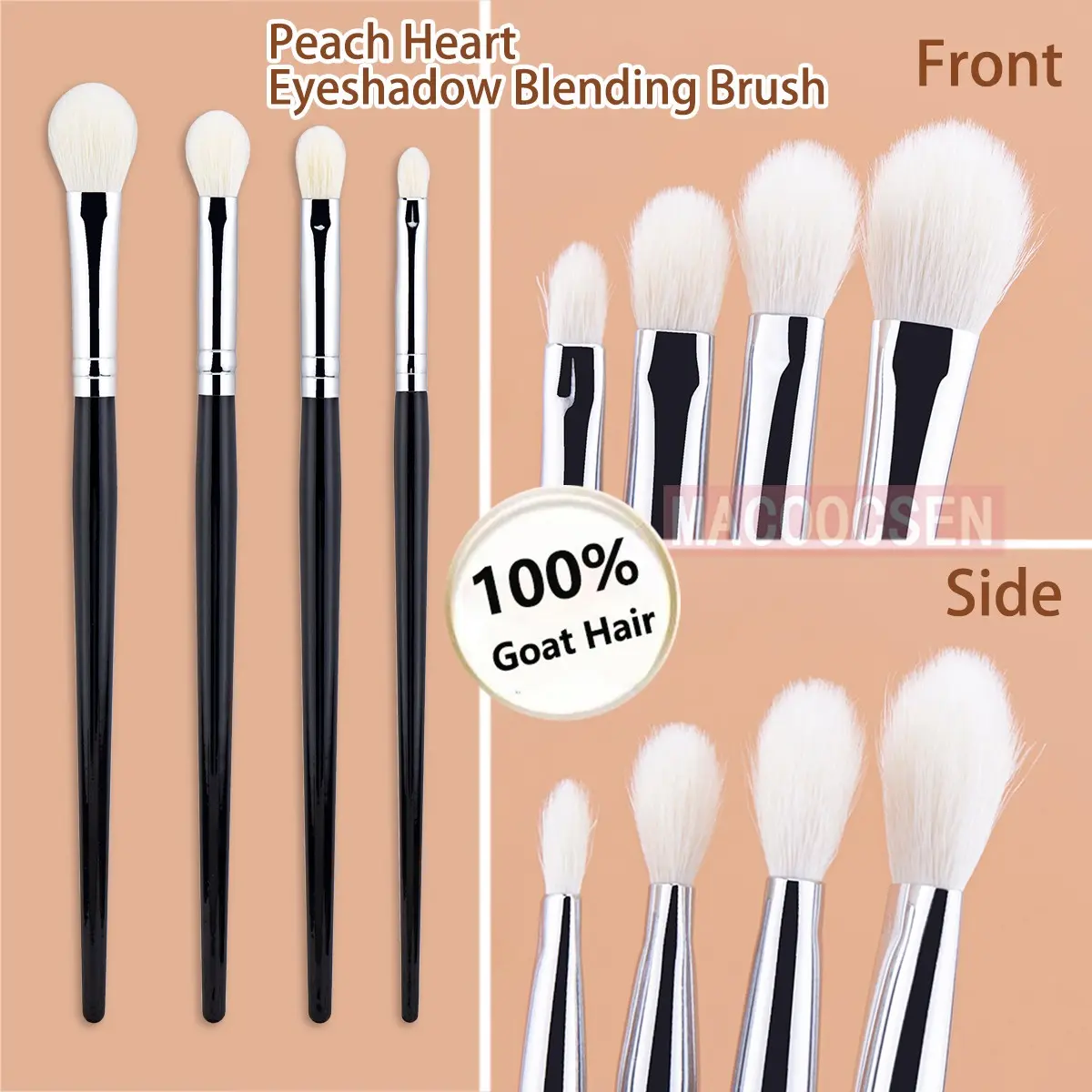 4pcs Makeup Eyeshadow Brush Set, Makeup Brushes Set, Eye Brush Kit, Peach Heart Design, 100% Goat Hair, Natural Fluffy Bristles, Durable Construction, Perfect for Eyeshadow Blending & Creasing