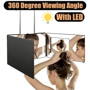 3 Way Mirror for Self Hair Cutting 360 Trifold Barber Mirrors 3 Sided Makeup Mirror to See Back of Head Used for Hair Coloring Braiding Gifts for Men and Women LED Light, Rechargeable, Perfect Valentine's Day Gift