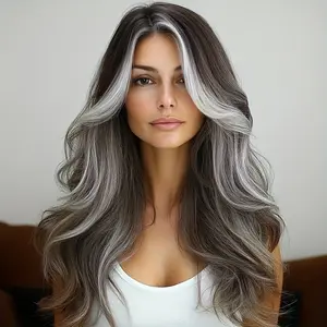 Ash Brown Balayage Beach Wave Wig | 24-inch Length | Adjustable Rose Cap | Seamless Color Transition Hair Highlight Blonde HD Lace Front