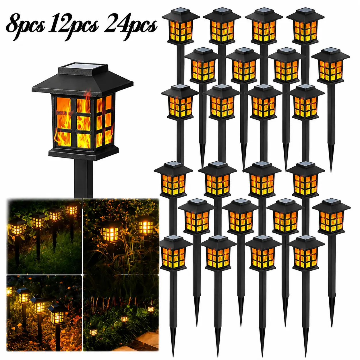 24/12/8 PCS Solar Lights for Outside,12 Pack Flickering Flame LED Solar Outdoor Lights, Waterproof Solar Garden Lights Maintain 10 Hours of Lighting for Christmas, Garden, Landscape, Path, Yard, Patio