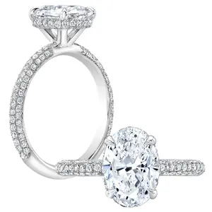 Hidden Halo Engagement Ring 3-Rows Pave