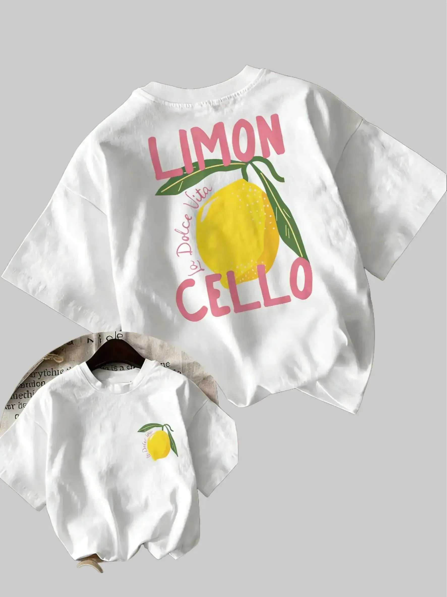100% Cotton Women's Lemon & Letter Print Round Neck Tee, Fashion Short Sleeve T-shirt for Daily Wear, Ladies Clothes for All Seasons casual classic graphic tee  double-sided print  T-Shirt item