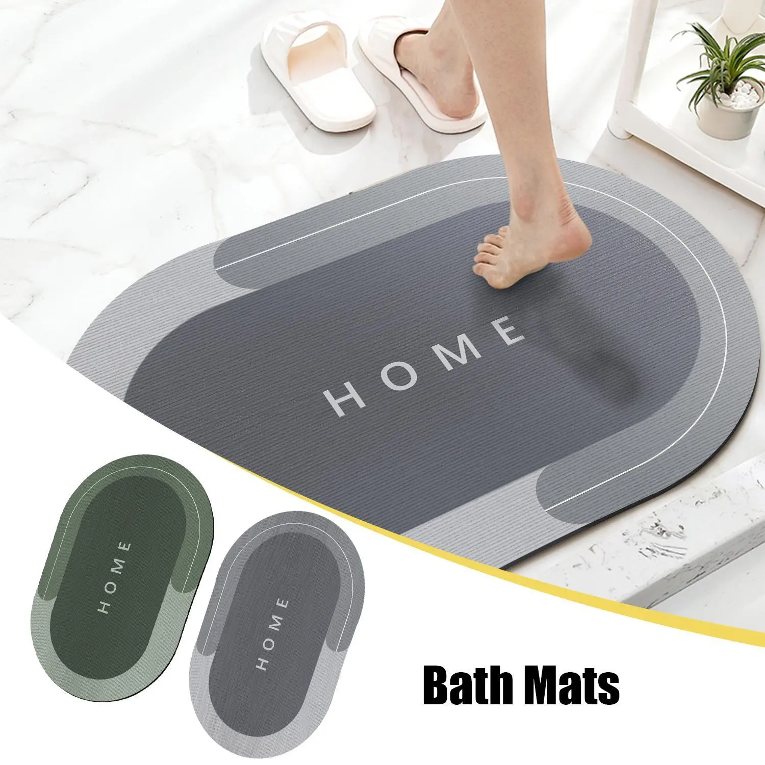Soft Diatomite Bathroom Mat - Ultra-Absorbent Thin Mat with Non-Slip Rubber Backing, Machine Washable, Mildew-Resistant, Easy Cleaning for Shower, Kitchen (15.7x23.6 in Oval) Father's Day Gift Idea summerwins, water absorbing Mat