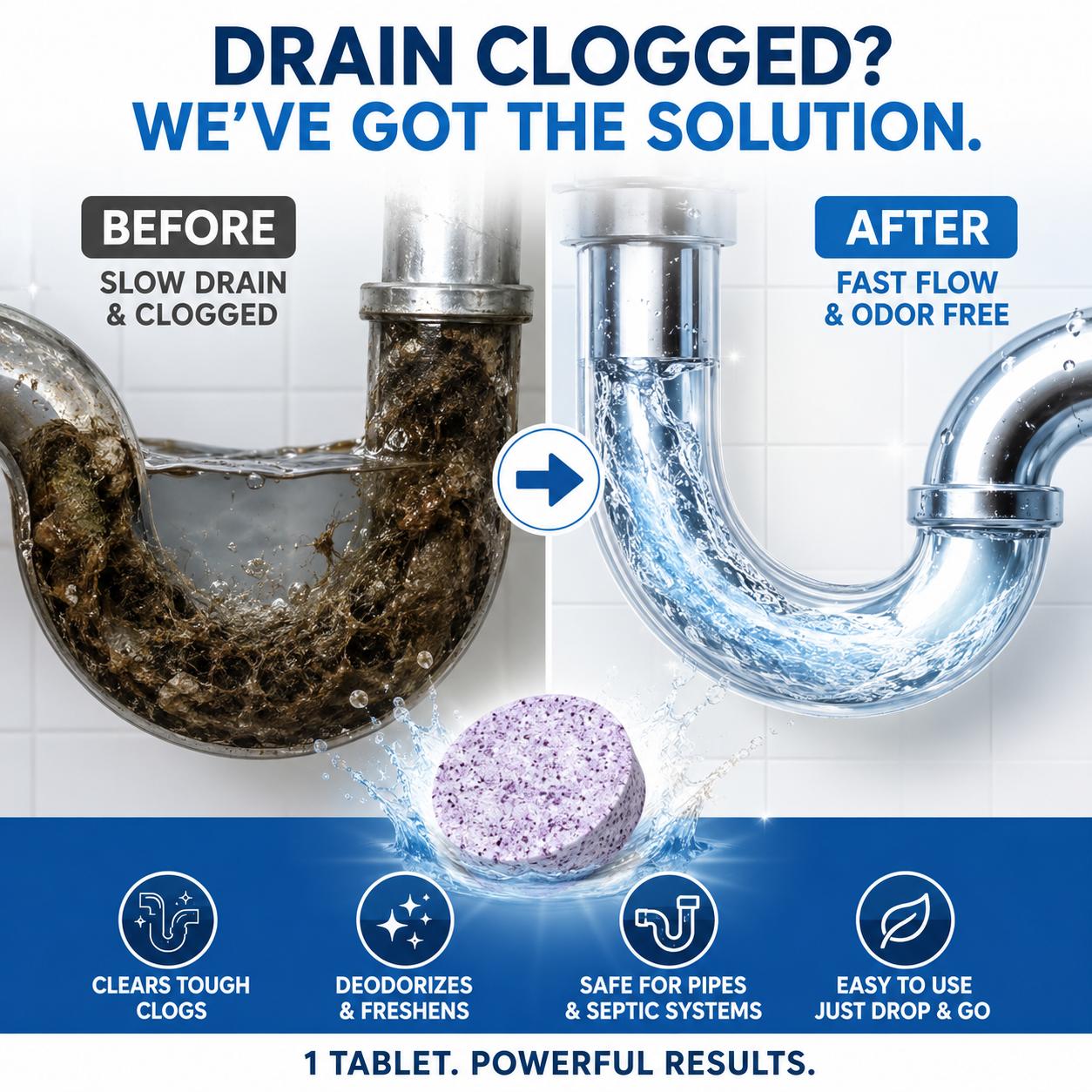 Softens Hair & Breaks Down Stubborn Clogs — Multi‑Functional Pipe Cleaner Tablets for Washing Machines, Sewers & Septic Tanks, Toilets, Bathrooms, Eaves, Drains | Drain Cleaner, Washer Cleaner, Odor Eliminator, Clog Remover, Deodorizer, Descaling Tablets Softens Hair & Breaks Down Stubborn Clogs — Multi‑Functional Pipe Cleaner Tablets for Washing Machines, Sewers & Septic Tanks, Toilets, Bathrooms, Eaves, Drains | Drain Cleaner, Washer Cleaner, Odor Eliminator, Clog Remover, Deodorizer, Descaling Tablets
