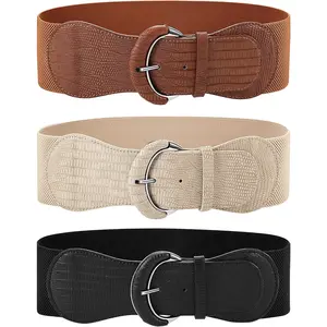 3Pcs Women Wide Elastic Belt for Dress Women Stretchy Cinch Leather Belt for Ladies Dress Decoration(M,Black, Brown, Beige) - Home Improvement.