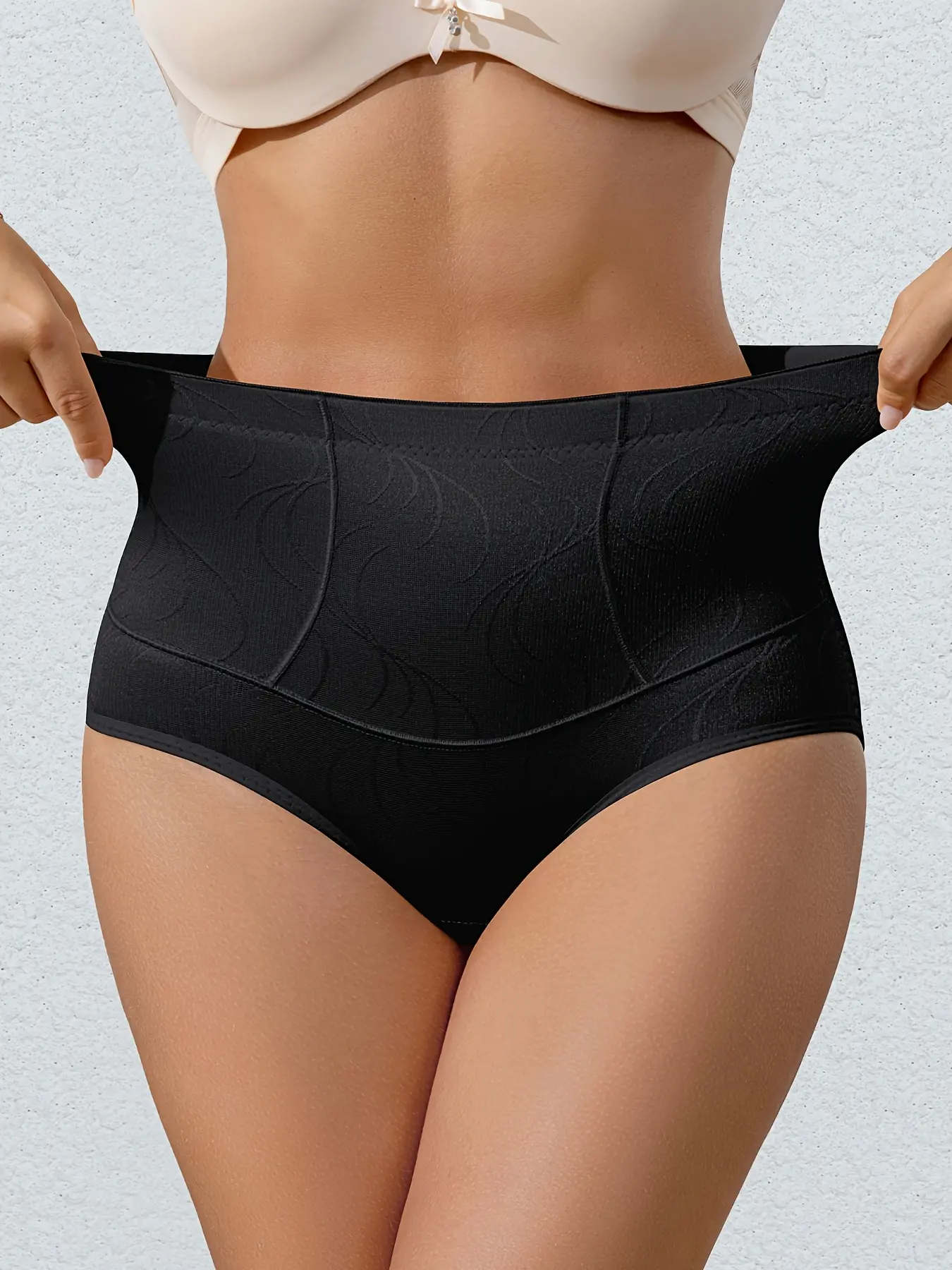 JUQDNX Women's High-Waisted Seamless Shapewear Briefs - Compression Fit, Tummy Slimmer, Butt-Lifting, Floral Mesh, Anti-Roll Elastane Underwear for Christmas, Party, Body Contouring, Chinese New Year, Children's Day
